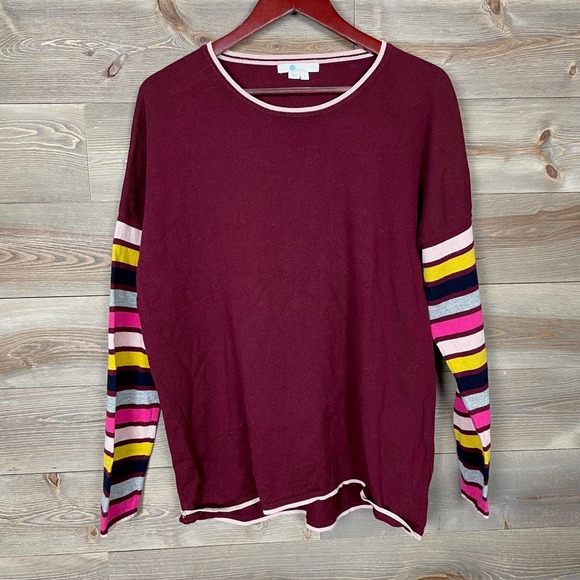 Boden Berwick Striped Sleeve Maroon Red Sweater - Picture 3 of 11